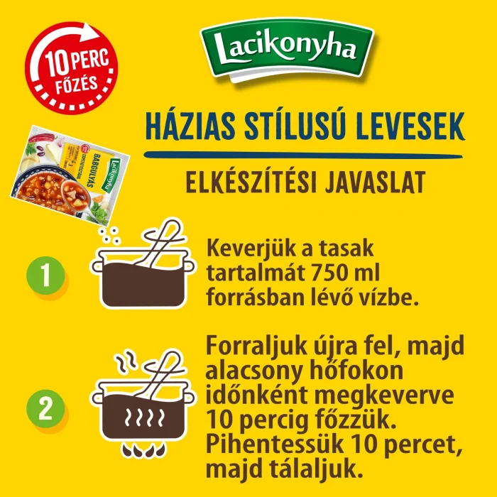 Infografika házias leves babgulyás levespor elkészítéséhez