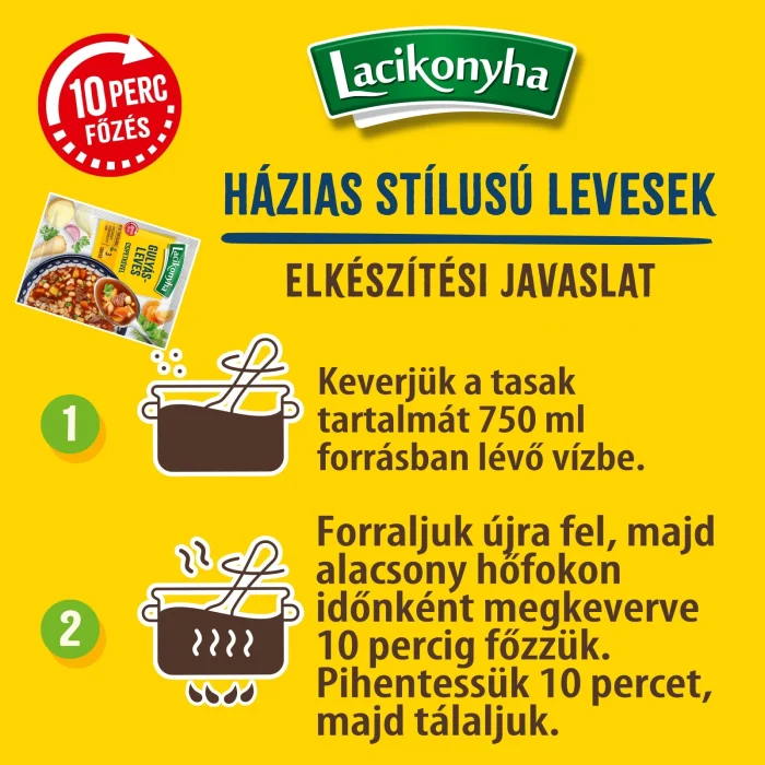 Infografika házias leves gulyásleves levespor elkészítéséhez