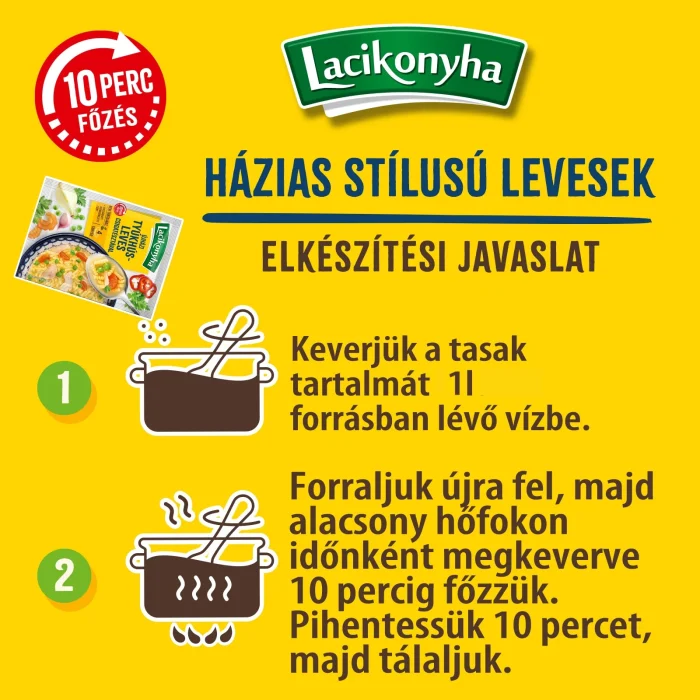 Infografika házias Újházi tyúkhúsleves leves levespor elkészítéséhez
