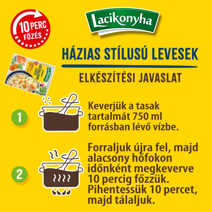 Infografika házias leves zöldséges grízgaluskaleves levespor elkészítéséhez