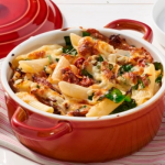 Csőben sült penne gombával, edényben