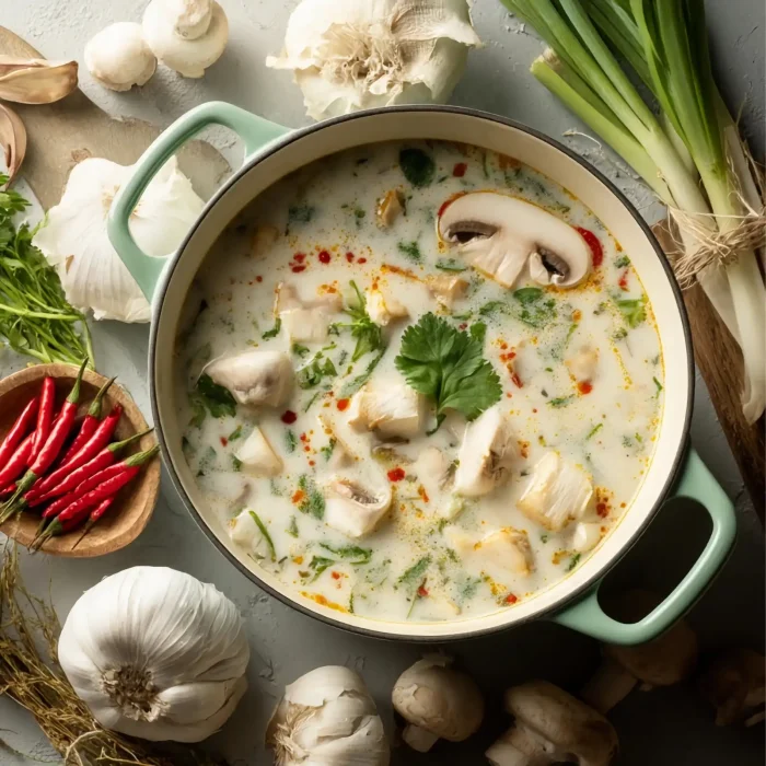 Tejszínes gombaleves lábasban