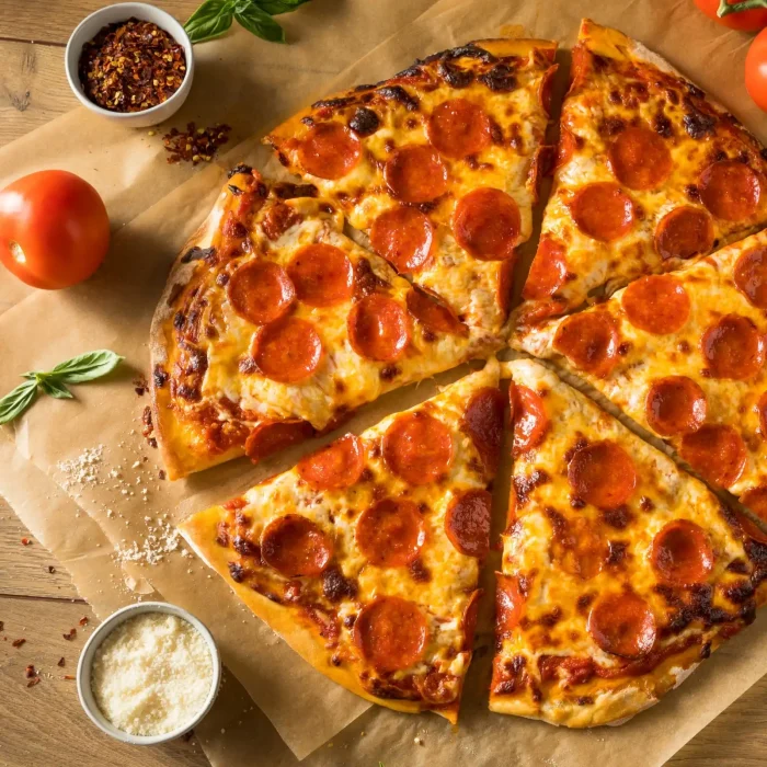 Szalámis pizza tányéron