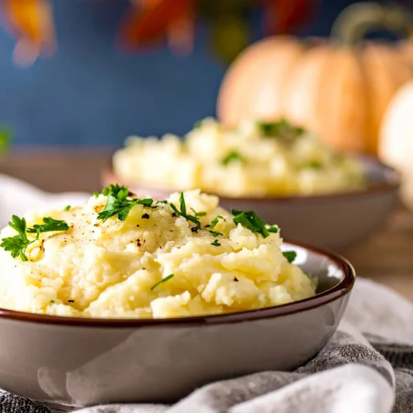 Krumplipüré barna tálban petrezselyemszórással